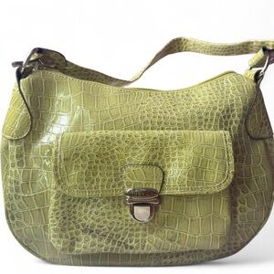 Croc-Embossed Shoulder Bag in Lime Green